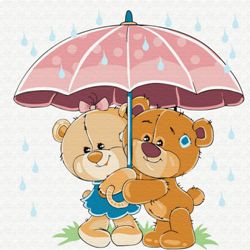 Картина по номерам 20х20см Медвежата в летний дождь 12цв