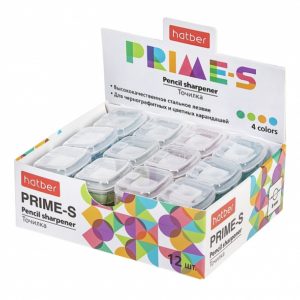 Точилка пластиковая PRIME-S Цветная с контейнером-Ассорти- 4 цв