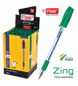 Ручка шариковая 0,7мм Flair ZING Зеленая, прорезиненный грип