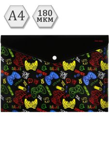 Папка-конверт А4 на кнопке 0,18мм GAME 12шт