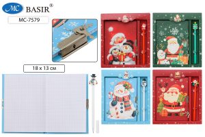 Блокнот детский+замочек+ручка 22,5х20,5см Дед Мороз