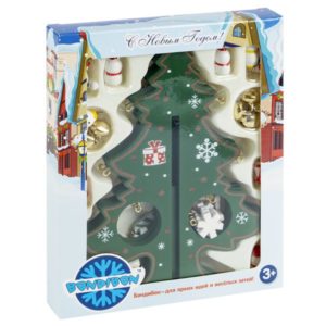 Новогодний набор. Деревянная ёлочка 3D 17,5см с игрушками