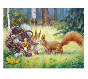 Алмазная мозаика 30х40см Белки с корзиной