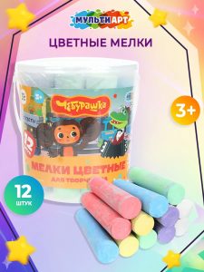 Мел 12шт/ 6цв асфальтовые «Чебурашка»