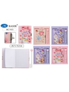 Блокнот детский+замочек+ручка 21х20,5см Лапки