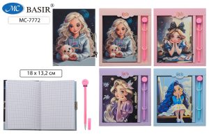 Блокнот детский+замочек+ручка 20х22см Девочки