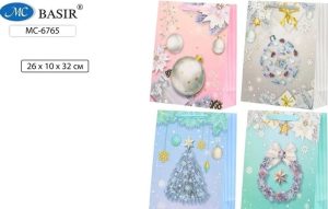 Пакет подарочный 26х10х32см Новогодние с блесками